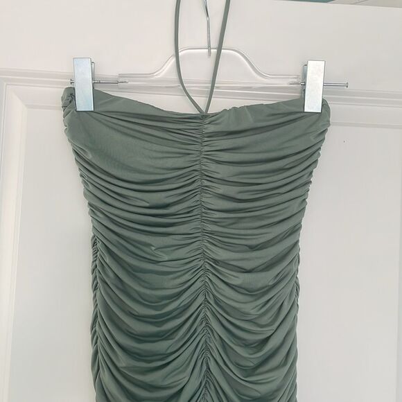 NWOT Lucy in the Sky Halter Ruched Mini Dress Green Size Small - Picture 6 of 12
